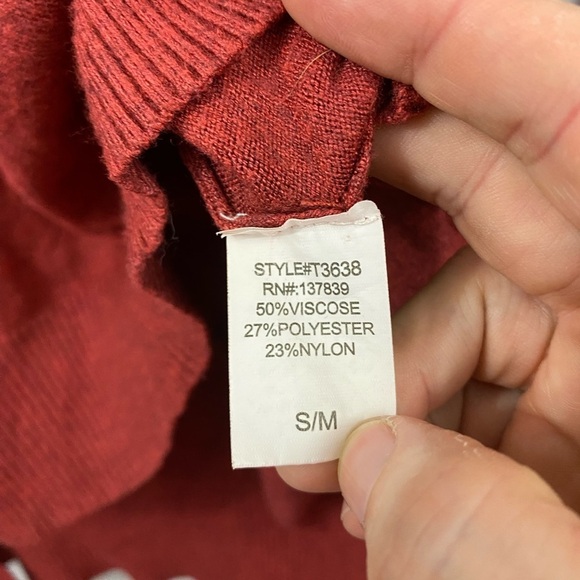 Dreamers Sweater Womens Size S/M Heather Brick Red Drop Shoulder Pullover V-Neck - Picture 7 of 7
